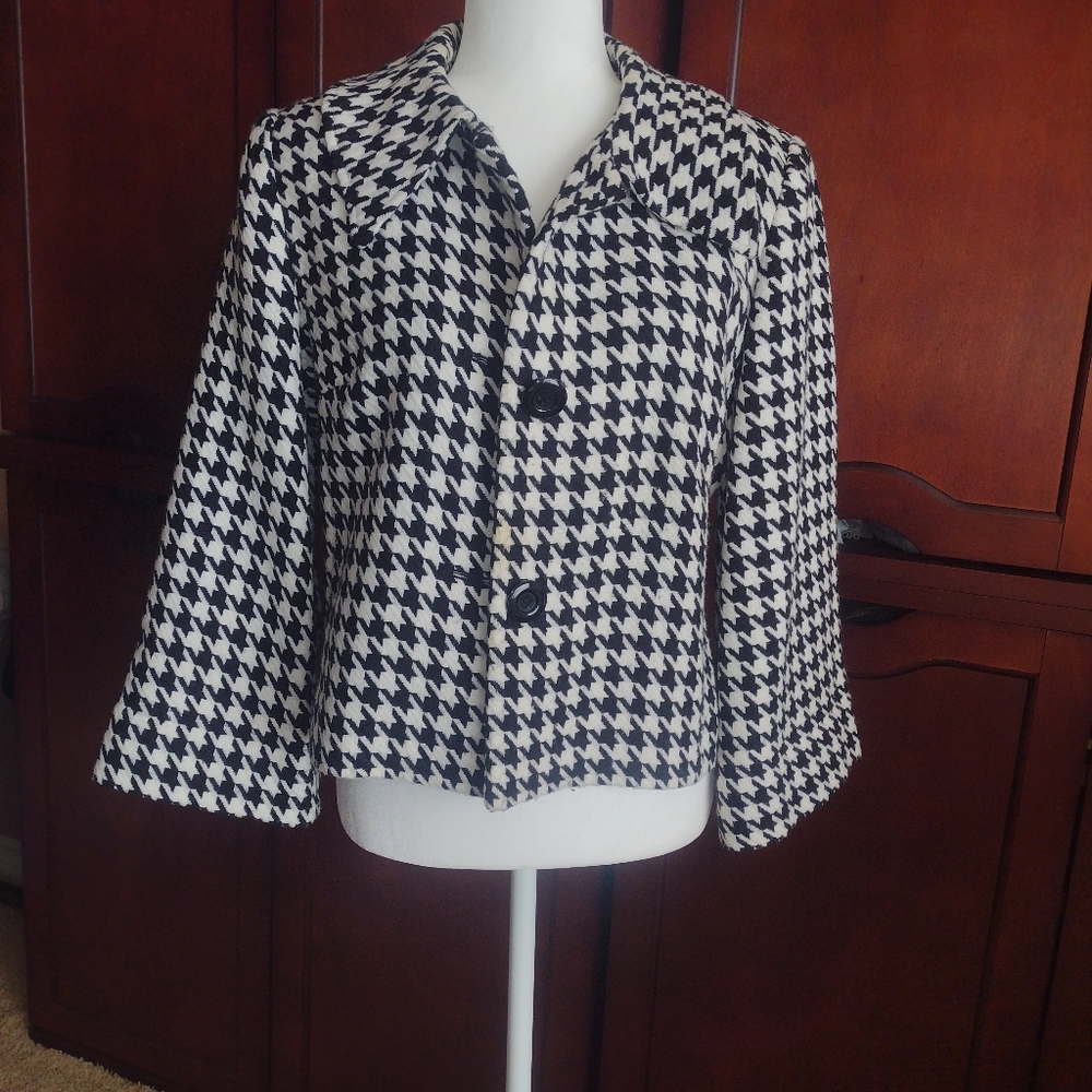 Cropped Houndstooth Checked Jacket - image 3
